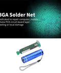 Go-To PCB Solder Mask Repair Kit With Flashlight And Green Oil For Computer And Mobile Phone PCBs shown, including a BGA solder net.