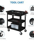 Beefy Three Tier Rolling Tool Cart With Drawer On Wheels, 330 LBS Capacity Heavy Duty Utility Cart With Two Brakes, Industrial Steel Tool Organizer For Garage, Mechanic Shop, Warehouse And Repair Bay, black steel, 3-tier
