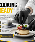 Heavy Duty Black Nitrile Gloves Rock Solid 8 Mil Thick Disposable Latex Free Powder Free Work Gloves For Mechanics And Diy Jobs Box Of 100 Medium Size, textured grip handling food in kitchen.