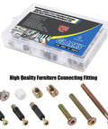 125 Piece 3 In 1 Diy Ready Furniture Connecting Hardware Set with hex screws and fittings in plastic case for cribs and cabinets