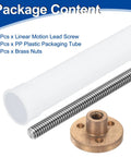 Two Pack 450mm TR5X1 Lead Screws With Brass Nut For 3D Printer Upgrade 1mm Pitch 1 Start 1mm Lead 304 Stainless Steel Rods Includes Plastic Tube Packaging Silver; includes lead screw, brass nut, and plastic tube.