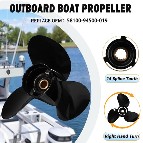 Durable 13 3/4 X 15 Aluminum Boat Propeller, 15 Spline, 3 Blades, Right Hand Rotation, Fits Suzuki Outboard Motors 50 To 140HP DF Series