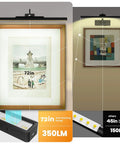 Wireless Rechargeable Picture Light Black 24 Inch Wall Sconce With Remote And Timer shown illuminating framed art at 72in range.