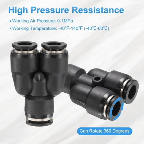 Two Pack Push To Connect Fittings 1/2 In Tube OD To 5/16 In OD Tee Reducer 3 Way Pneumatic Quick Connect Kit For Air Hose Plastic