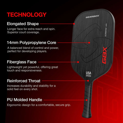 Elongated Pickleball Paddle With Toray T700 Carbon Fiber Face And Hyper Spin Technology Power1 Core 16mm Polypropylene Honeycomb