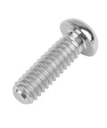 Close-up of a Titanium Button Head Socket Cap Screw 1/4-20 Grade 5 Ti 6Al 4V Fully Threaded With Allen Hex Drive, 12.7mm, silver finish.