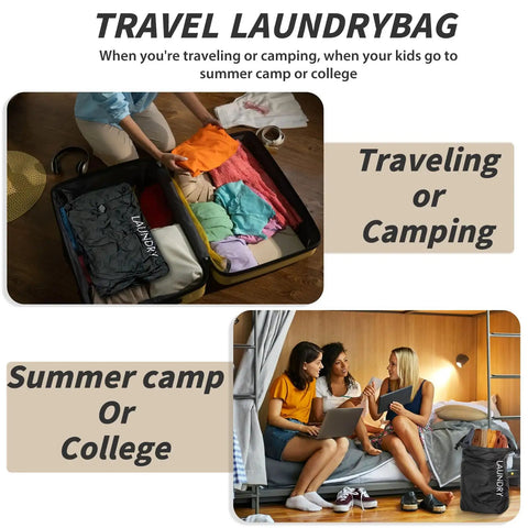 Compression Travel Laundry Bag For Dirty Clothes That Packs Down Over Fifty Percent on the Go Pump Free in suitcase for travel