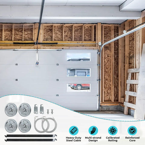 Beefed Up Heavy Duty Garage Door Extension Spring Replacement Kit For 7 Foot Doors With 110 LB Springs 3 Inch Pulleys Hardware