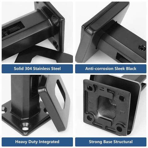 Heavy Duty Glass Railing Spigots 2.1lb T304 Stainless Steel Frameless Clamp Bracket Black Built To Last