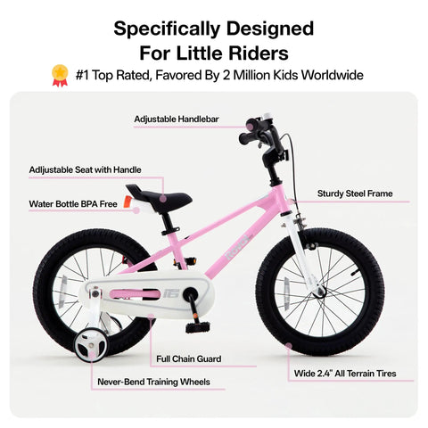 12 Inch Kids Bike For Toddlers Girls Learning Bicycle With Training Wheels Easy Peasy Assembly Safe Handbrake Front Caliper Brakes Ideal Beginner Ride For Ages 3 To 4 Pink showing adjustable handlebar and seat