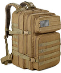 45L Military Tactical Backpack With Molle System Army Assault Pack, brown, side view, multi-compartment, large capacity for outdoor use