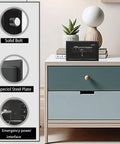 Durable Steel Security Safe With Digital Keypad And Emergency Power Port For Cash Jewelry And Documents, Compact 12.2 W By 7.87 D By 7.87 H Inches, Black, 0.44 Cu Ft shown on a shelf with solid bolt and emergency power interface details.