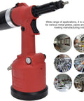 Pneumatic Rivet Nut Setting Kit For M3 To M12 Nuts, Air Powered Riveter Gun in red, shown with industrial applications