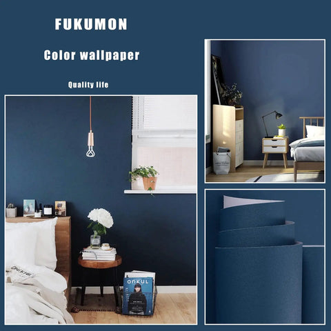 Room with Navy Blue Peel And Stick Wallpaper Matte Finish Self-Adhesive Vinyl Contact Paper For Walls, furniture, and decor.