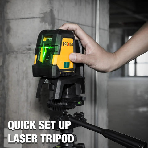 Laser Level With Tripod 100 Ft Rechargeable Dual Modules Line Laser Self Leveling Wide Angle Cross Line Tool For Construction And Tile Renovation Magnetic Base Target Plate And Carry Bag in use