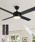Dope 52 Inch Ceiling Fan With Reversible DC Motor And Dual Remote Control Black And Brown Double Sided Blades For Any Room Energy Efficient Quiet Cooling With Remote Speed Dimming Lights installed in a room with natural light.