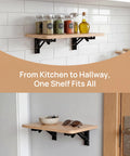 Slick Folding Wall Mounted Projector Shelf In Solid Natural Wood, Compact Floating Bracket For Routers And Cable Boxes, Dead Simple Setup For Any Cozy Home Theater Or Gaming Nook in kitchen setting.
