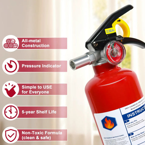 Close-up of Six Pack 2.5 Lb ABC Dry Chemical Fire Extinguisher With Quick Release Handle