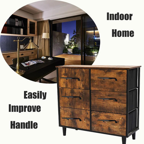 Matte Black Cabinet Hardware Handle Pull Set Of 4 For Cabinets And Drawers shown on a wooden dresser indoors.