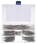 Stainless Steel Cotter Pin Kit 160 Piece Set With Spring Clips For Trucks Auto Machinery Lawn Mowers And Small Engines Corrosion Resistant Fastener Repair Assortment Go-To For Secure Long Lasting Holds in clear case.