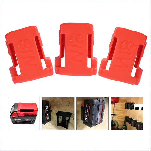 M18 18V Battery Holder Wall Mount Kit 5 Piece Tool Organizer Rack For Cordless Drills And Batteries, red ABS holders