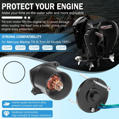 12V Outboard Tilt Trim Motor For All Models 135HP To 225HP Replacement Beefy 828708 828708T with internal view and features