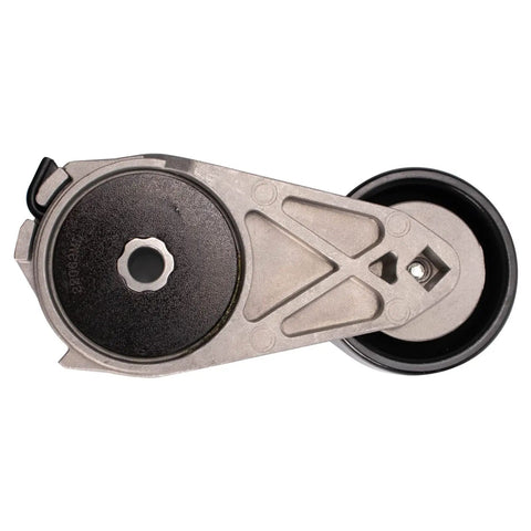 Heavy Duty Serpentine Drive Belt And Tensioner Assembly Kit Keeps Your Ride Running Fine Without Hassle Includes Belt And Pulley Combo Ready To Install OEM Fitment Ensures Your Engine Parts Stay Tight So You Do Not Get Left Stranded On The Road. front-view metal belt tensioner pulley assembly
