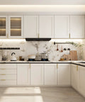 Modern kitchen with 10 Pack Gold Edge Finger Pulls For Cabinets Aluminum Cabinet Handles For Kitchen Concealed Drawer Pulls with 3 Inch Hole Center.