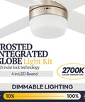 Close-up of Atlas 44 Inch Modern Indoor LED Ceiling Fan's frosted globe light kit and dimmable lighting feature for small rooms