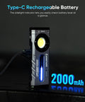 Beast Magnetic EDC Flashlight 2000 Lumens Rechargeable LED With RGB And UV Light showing Type-C charging cable connected.