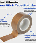 PTFE Teflon Tape For Heat Sealers High Temp Nonstick Sealing Strip roll with labels on chemical resistance and durability.