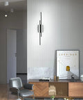 Modern room featuring 32 Inch Black LED Vanity Light For Bathroom With Frosted Aluminum Finish Dope Modern Vibe White Daylight 6000K 36W Matte Black Vanity Fixture Bright Vanity Lighting For Mirrors Cabinets And Powder Rooms mounted on wall