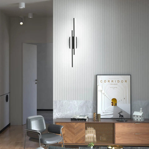 Modern room featuring 32 Inch Black LED Vanity Light For Bathroom With Frosted Aluminum Finish Dope Modern Vibe White Daylight 6000K 36W Matte Black Vanity Fixture Bright Vanity Lighting For Mirrors Cabinets And Powder Rooms mounted on wall