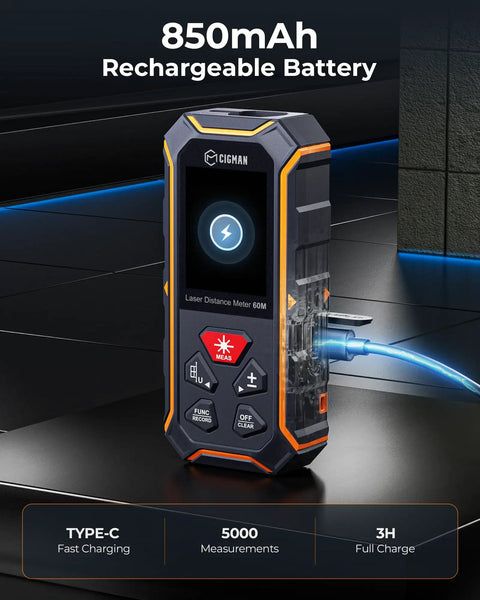 Dual Laser Measuring Tool With Bidirectional And Unidirectional Modes, Measures Up To 393 Feet With Precision, Built For Quick Home Improvement And DIY Projects, Easy One Hand Use. 850mAh rechargeable laser distance meter with Type-C charging
