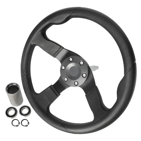 350mm 13.8 Inch Go Kart Steering Wheel Kit With Holder And 6904RS Bearings, Universal Fit, black metal construction