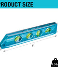 DuraTech 8-Inch magnetic torpedo level with aluminum body, blue; 0°, 30°, 45°, 90° bubbles, large viewing window.