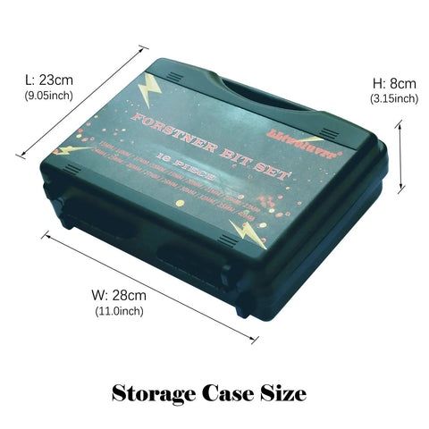 Top Shelf 18 Piece Forstner Bit Set 15 To 40 Mm carbide tipped round shank wood drill bits in heavy duty storage case.