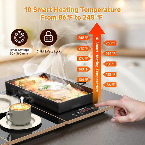 Electric Warming Tray 4 In 1 Food Warmer For Parties And Buffets with 10 Temperature Settings and timer control being used