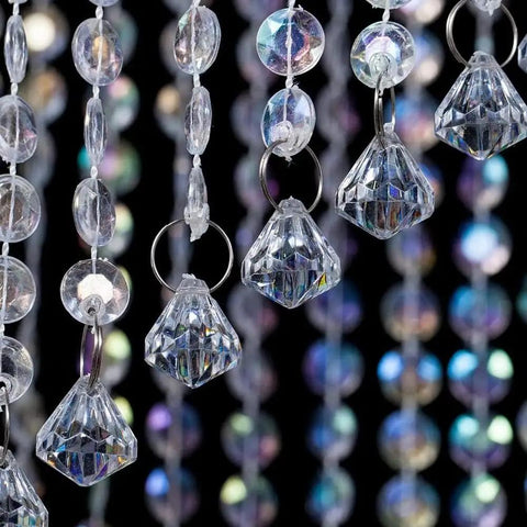 Faux Crystal Sparkling Iridescent Spiral Beaded Chandelier Ready to Hang for Wedding Centerpieces and Event Decor 8.5 Inch Diameter and 48 Inch Hanging Length Adds Glam to Parties and Home Tables