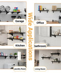 Heavy Duty Garage Wall Shelf Set 2 Pack 1x2 Foot Steel Shelving Racks Holds Up To 100 Lbs Each For Tools Toolbox And Gear Ideal For Workshop Garage And Home Office Organization, wide application collage