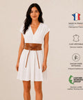 Women Italian Leather Obi Belt In Rich Camel Buttery Soft Full Grain Cowhide Wide Waist Sash for midi dress styling.