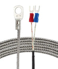 K Type Thermocouple Temperature Sensor Probe With 2M Cable, 6mm Hole, 32-752F/0-400C Range, Fiberglass Insulation, Metal Shield