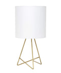 13.5 Inch Down To The Wire Metal Table Lamp With Gold Base And White Fabric Shade, Cord Switch, Fits A15 Bulb displayed on white background