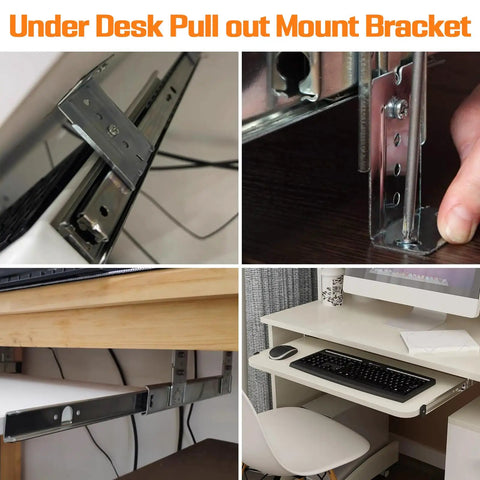 Under Desk Keyboard Tray Pull Out Slide With Height Adjustable Full Extension Ball Bearing Rails in ergonomic setup.