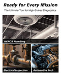 Collage showing HVAC system, plumbing, electrical inspection, and automotive engine for diagnostics