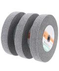 Premium Stainless Steel Buffing Wheel 180 Grit For Hardware Wood And Circuit Boards Fits Standard Bench Grinder Rotary Tools Durable Polishing Pad Disc, three gray buffing pads stacked.