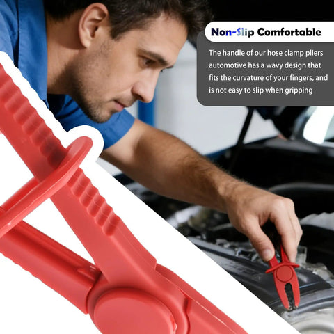 Person using Three Size Hose Pinch Off Pliers Set For Fuel Brake And Radiator Hoses With Non Slip Grip in automotive maintenance
