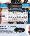 200 Pack Non Metallic Push In Cable Connectors Three Eighths Inch Trade Size Plastic Electrical Box Wire Inserts Button Push In NM Cable Connector For One Half Inch Knockouts Black in an electrical box setup