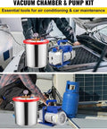 Professional 1.5 Gallon Vacuum Degassing Chamber With Heavy Duty Copper Pump For Bubble Free Resin Casting And Silicone Molding Solid Aluminum Tank used with pump kit in automotive maintenance.