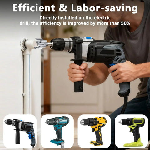 4Pcs Professional PVC Pipe Threader Kit NPT Cutting Dies For 1/2 And 3/4 Inch Pipes Drill Powered tool in use, showing efficiency and labor-saving features.